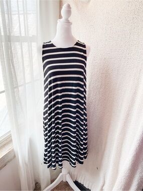 Old Navy Black and White Striped Midi Swing Dress